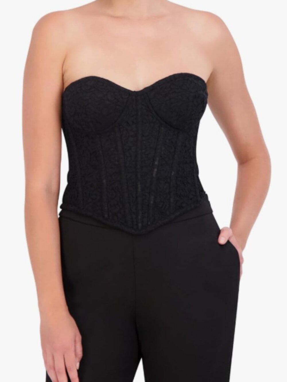 BCBGMaxAzria Black Lace Sweetheart Zip Up Corset Top Size 6